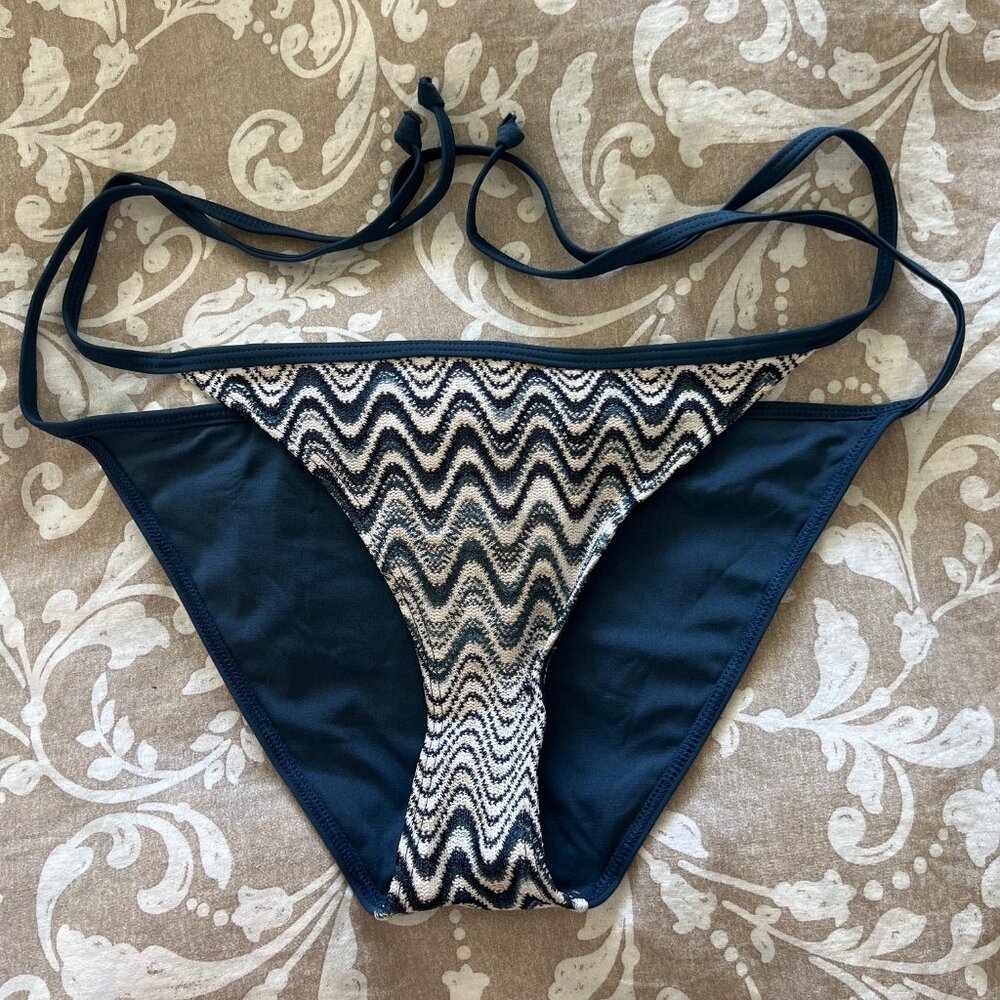 Women's Halter Triangle Swimwear Bi-color Blue and White, Size: M